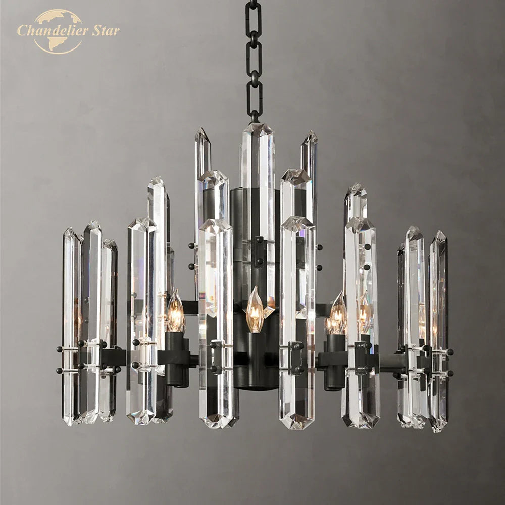 Afralia™ Brass Chrome Black Metal LED Crystal Chandeliers Pendant Lamps for Bedroom & Living Room