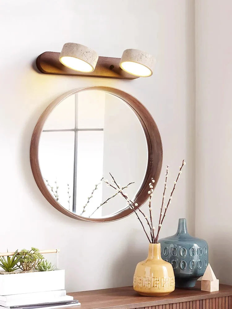 Afralia™ Japanese Retro Stone Wall Mirror Light for Bathroom and Dressing Table