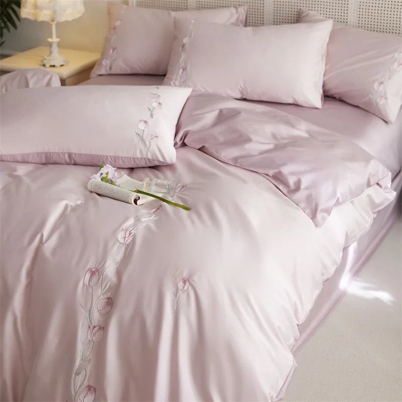 Afralia™ Luxury Cotton Embroidered Bedding Set for Romantic Bedroom - High Quality Quilt Set