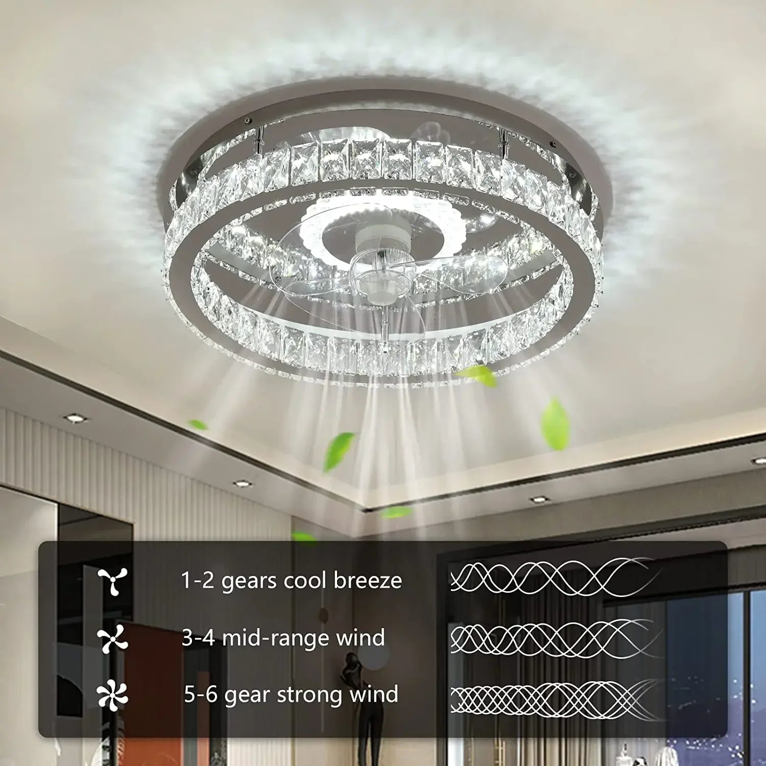 Afralia™ Crystal LED Ceiling Fan with Remote Control Flush Mount Profile