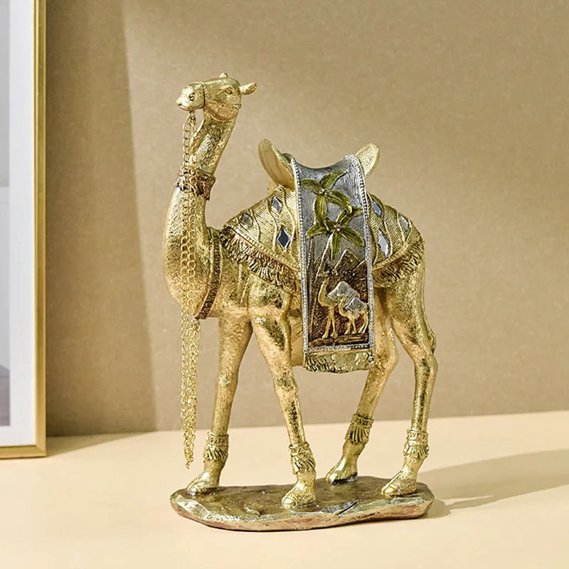 Afralia™ Golden Camel Resin Feng Shui Sculpture for Home & Office Decor