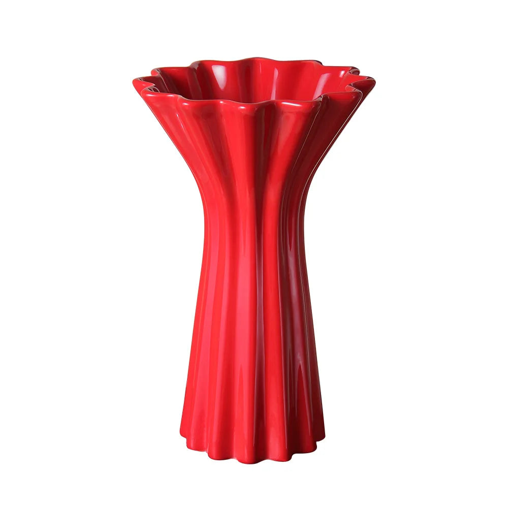 Afralia™ Geometric Fold Pattern Ceramic Vase Red Floral Arrangement Terrarium Home Decor