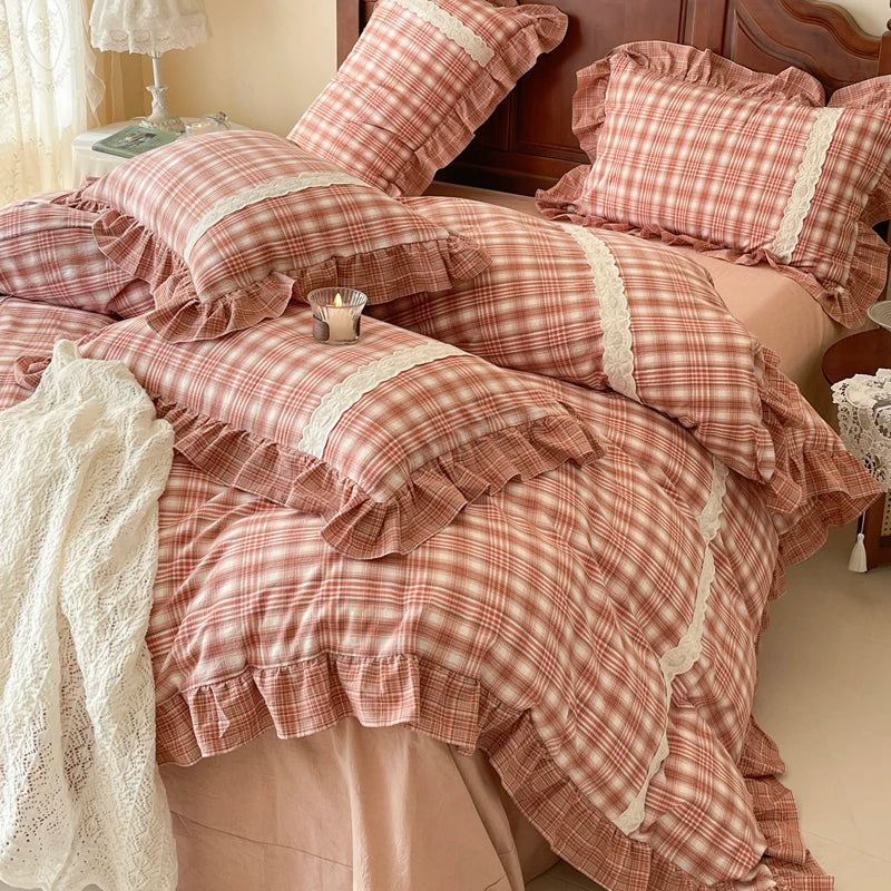 Afralia™ Plaid French Pastoral Cotton Bedding Set Full Queen King Size