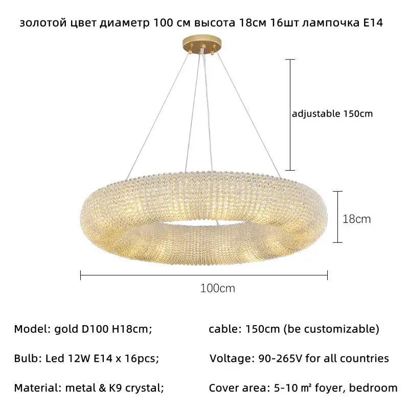 Afralia™ LED Crystal Round Ceiling Chandelier for Elegant Dining Room Lighting