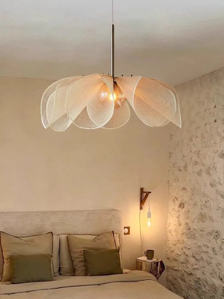 Afralia™ Wabi Sabi Flower Chandelier French Fabric Ceiling Pendant Light