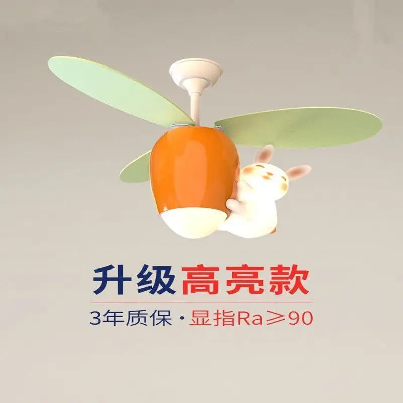 Afralia™ Kids Room Rabbit Carrot Helicopter Ceiling Fan Lamp Boy Girl Bedroom