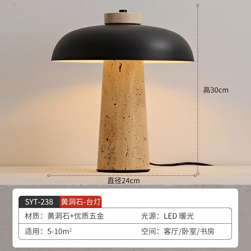 Afralia™ Yellow Travertine Table Lamp LED Marble Base Postmodern Mushroom Desk Light