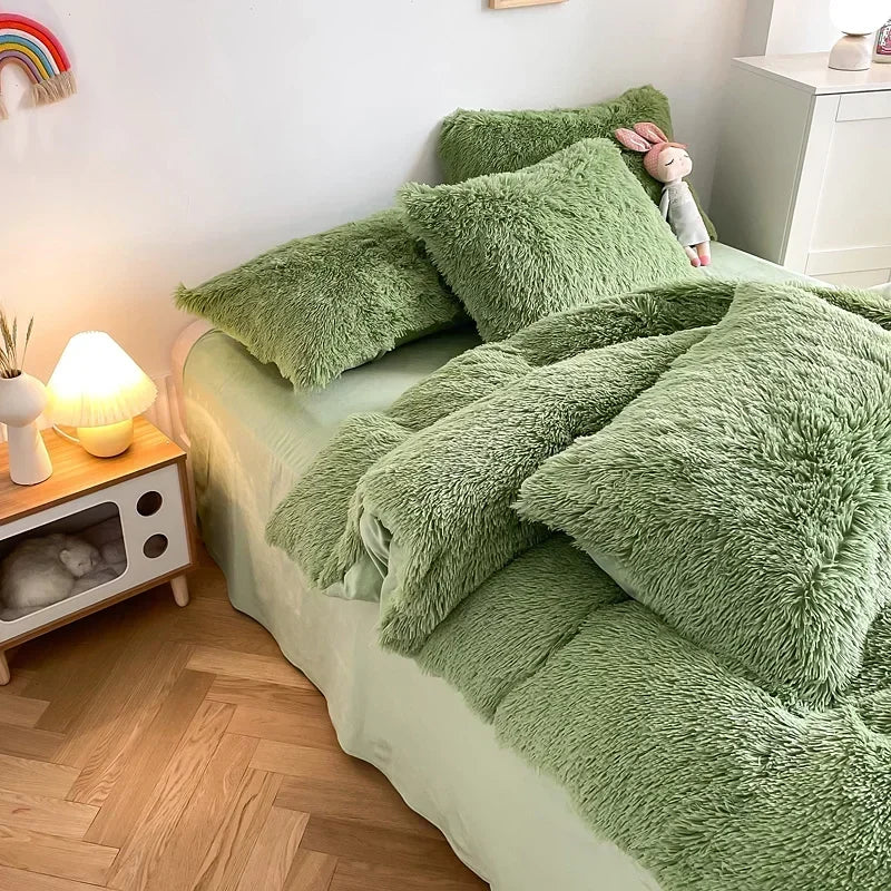 Afralia™ Fluffy Faux Fur Bedding Set: Duvet Cover, Sheet, Pillowcase - Soft & Warm