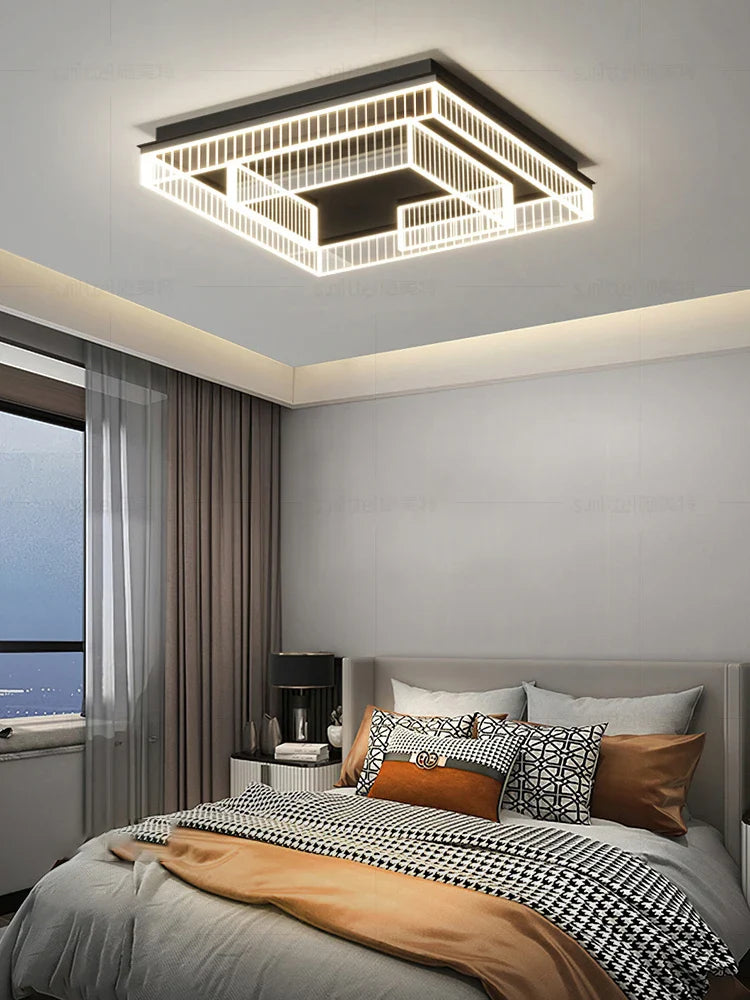 Afralia™ LED Black Chandelier Acrylic Ceiling Lamp: Modern Luxur Lighting for Home & Office