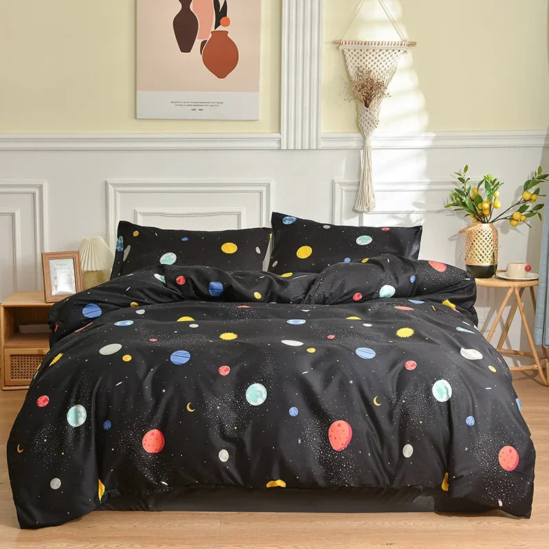 Afralia™ Night Starry Sky 4-Piece Bedding Set - Duvet Cover, Bed Sheets, Pillowcases