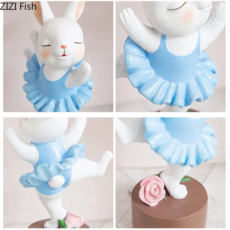 Afralia™ Ballet Rabbit Dancer Sculpture - Cute Ballerina Statue for Modern Desk Decor