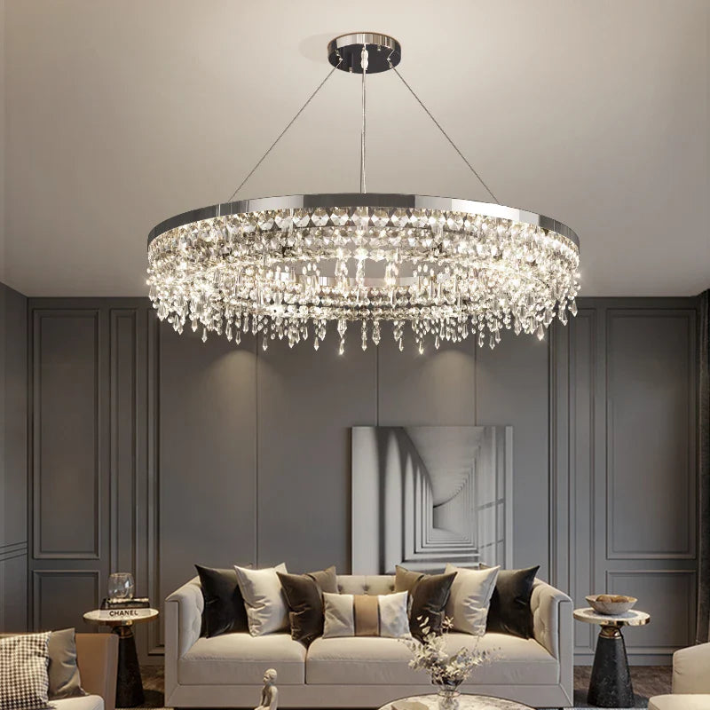 Afralia™ Crystal Circle LED Chandelier for Modern Luxury Living Room Decor