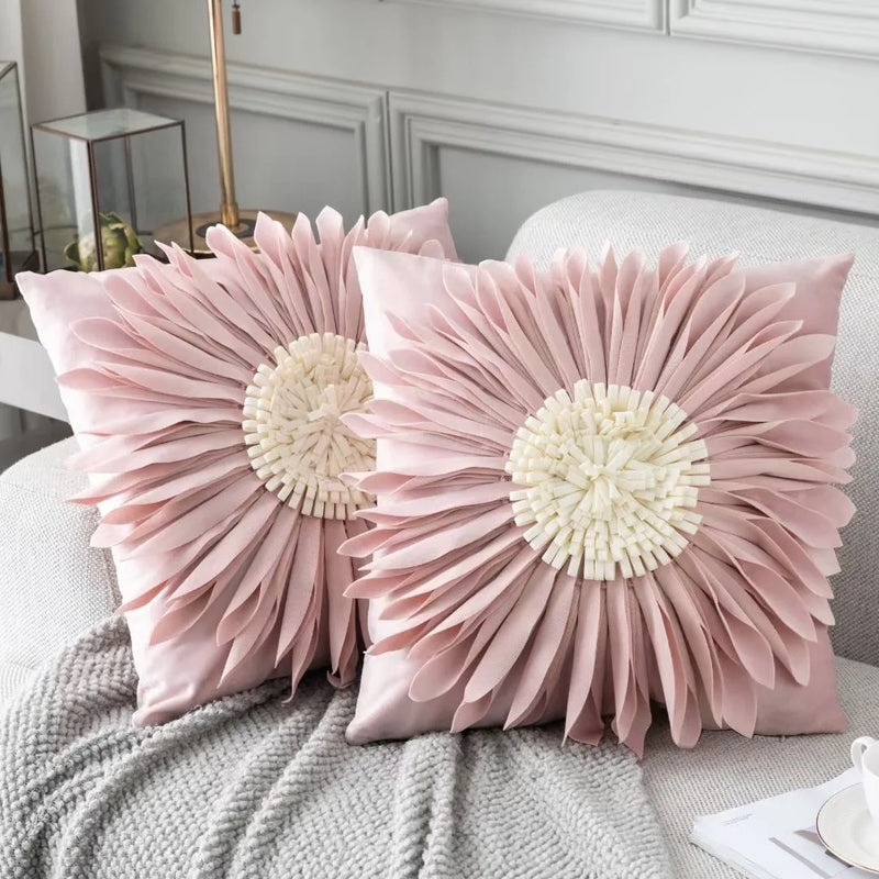 Afralia™ Modern Pink White Velvet Chrysanthemum Throw Pillow 3D Design 45*45cm