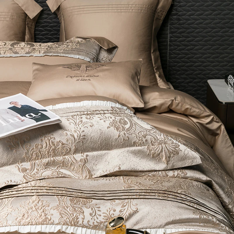 Afralia™ Champagne Luxury 100S Egyptian Cotton Relief Bedding Set