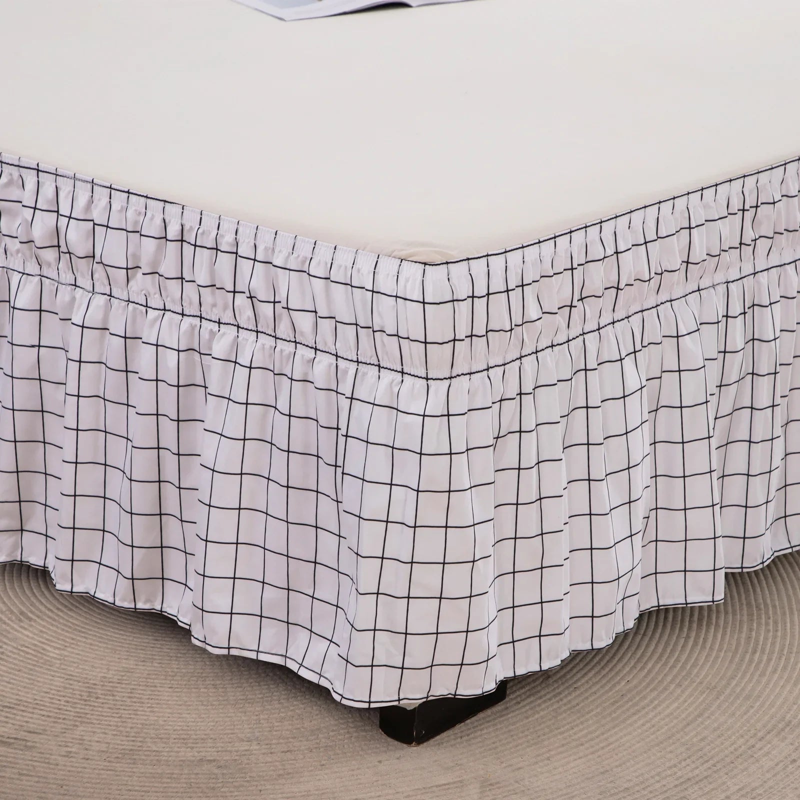 Afralia™ Elastic Band Diamond Lattice Ruffled Bed Skirt for Queen Size Mattress