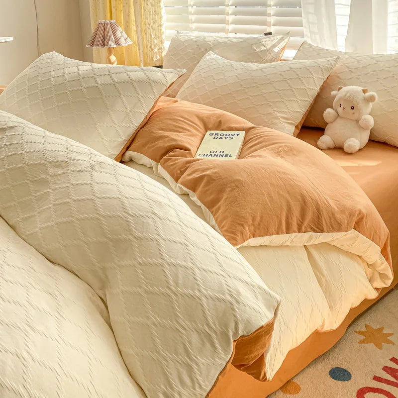 Afralia™ Fresh Bubble Yarn Fabric Bedding Set - Soft, Breathable Duvet Cover with Sheet