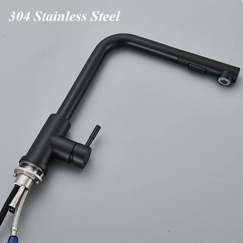 Afralia™ Stainless Steel Retractable Kitchen Faucet Mixer Tap with Two Modes