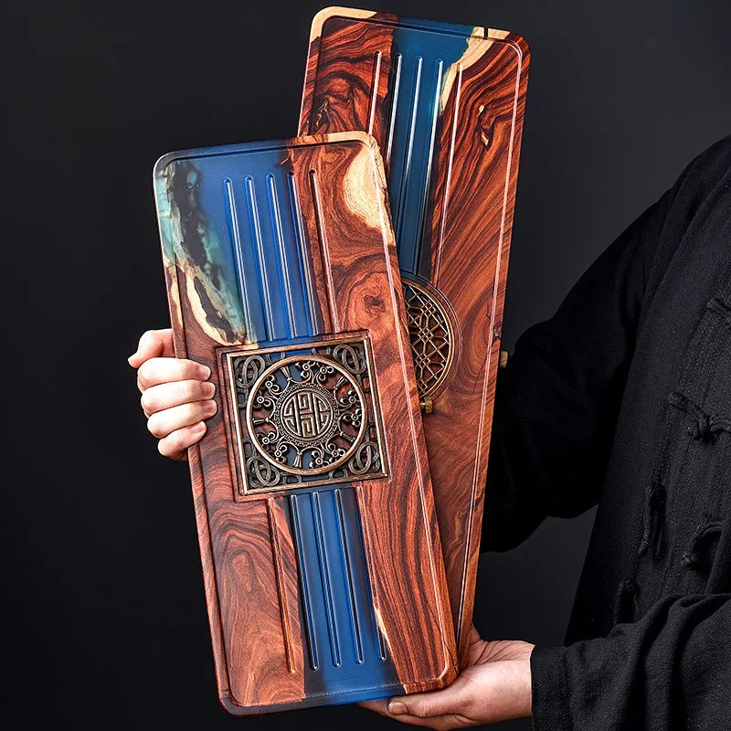 Afralia™ Handmade Wood Resin Tea Tray | Bubble Tea Table Home Kung Fu Set