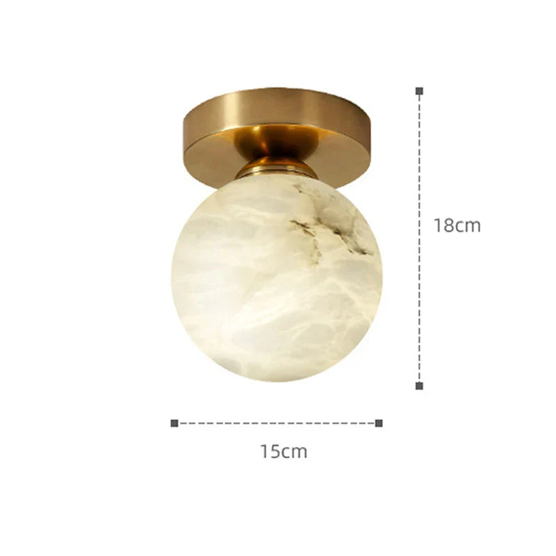 Afralia™ Golden Brass LED Marble Ball Ceiling Lamp for Restroom, Bedroom, Balcony, Aisle