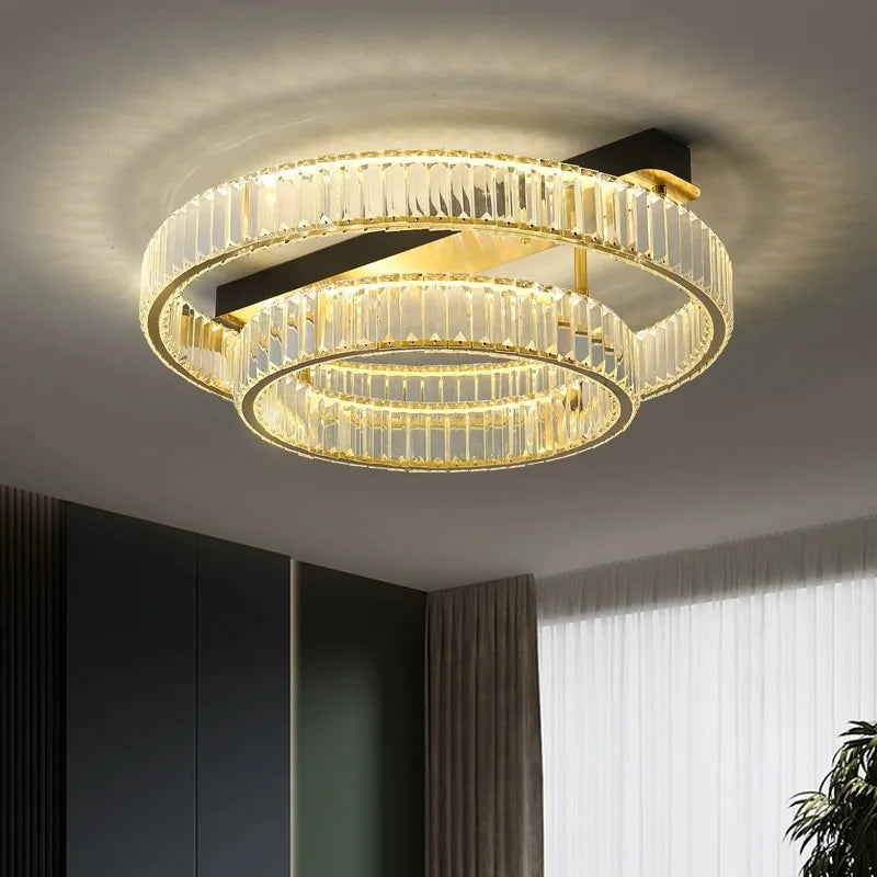 Afralia™ Gold Crystal Copper Ceiling Lamps LED Modern Home Room Decor Lighting