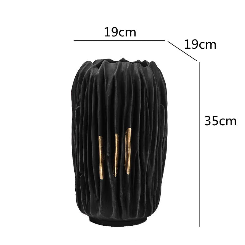Afralia™ Black Gold Crease Texture Resin Vase - Abstract Home Decor Ornament