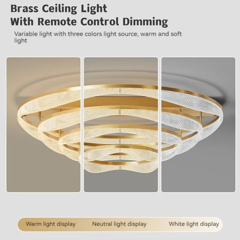Afralia™ Nordic Brass LED Ceiling Chandelier Light for Living Room, Bedroom, Foyer