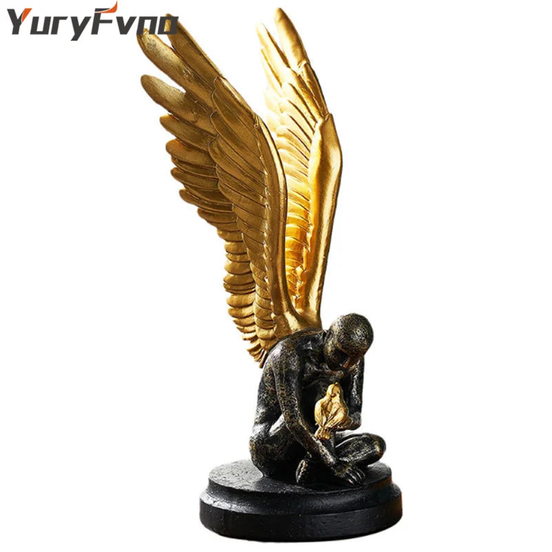 Afralia™ Abstract Golden Character Resin Statue Modern Home Decor Ornament Scandinavian Style