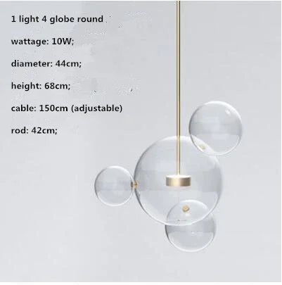 Afralia™ Modern Clear Glass Globe LED Pendant Light - Micky Copper Hanging Lamp