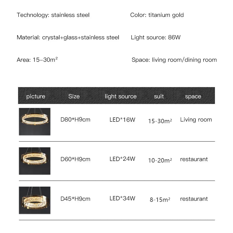 Afralia™ Nordic Crystal LED Ceiling Chandelier for Bedroom Living Room Kitchen