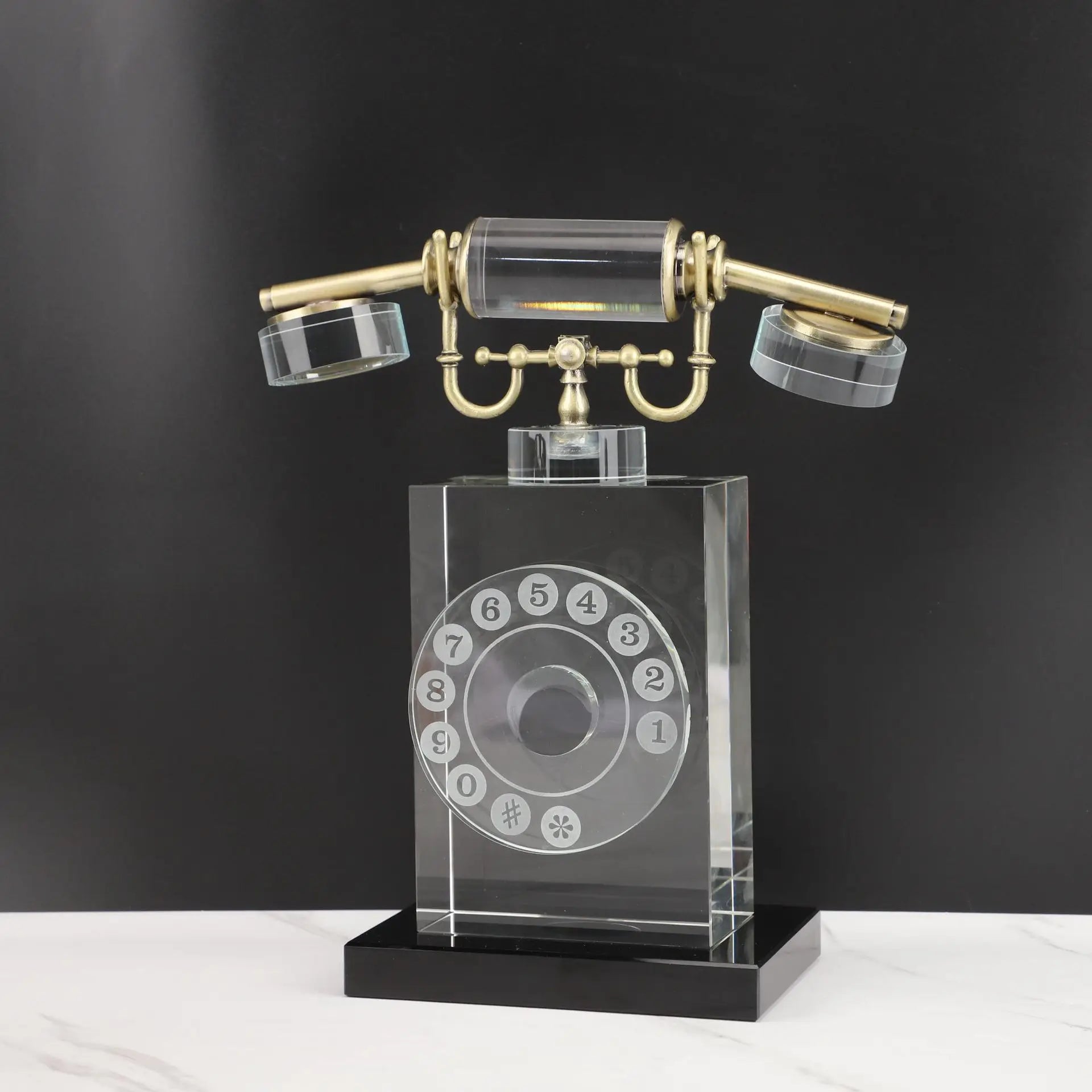Afralia™ Crystal Phone Sculpture: Vintage Transparent Home Decor for Desktops and Living Rooms