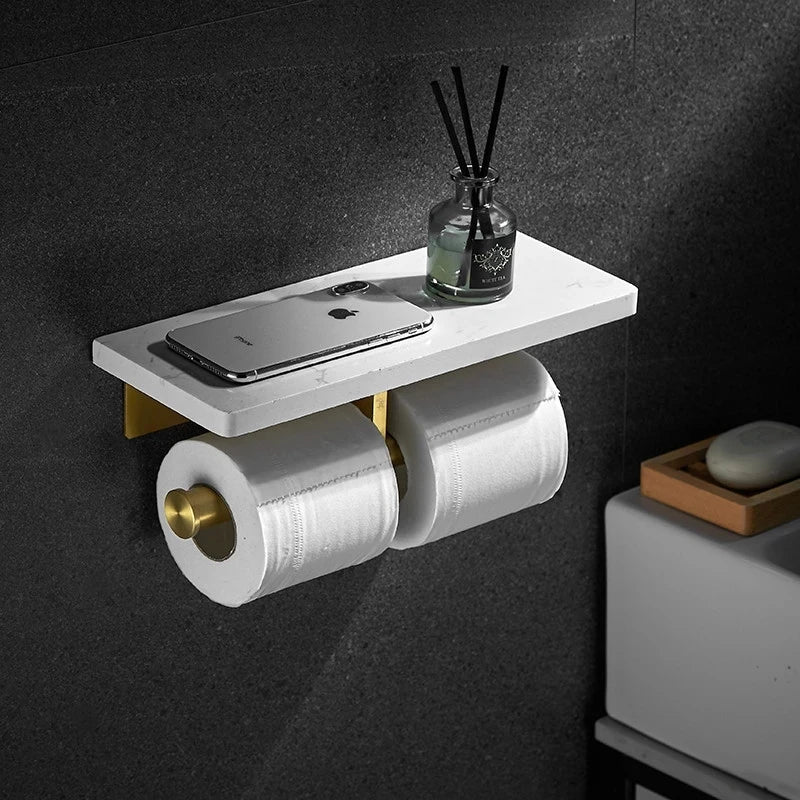 Afralia™ Gold Marble Toilet Paper Holder Tissue Box Stand Wall Mount Bathroom Rack