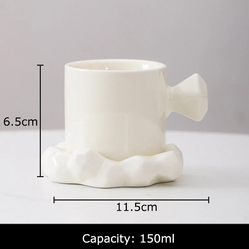 Afralia™ Bowknot Decor Porcelain Cup & Saucer Set - Elegant Coffee Mug for Dining Table