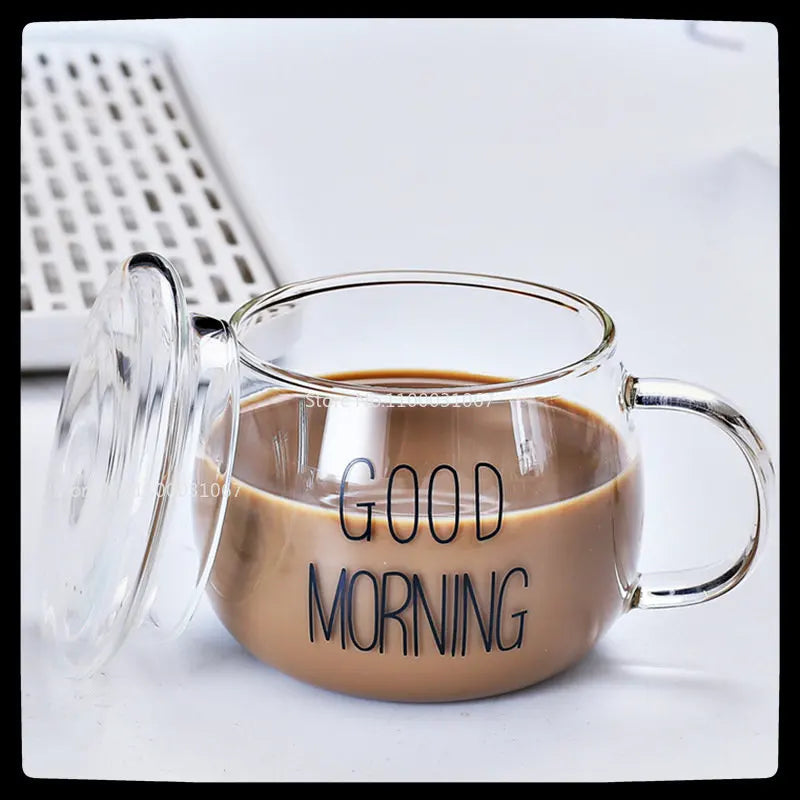 Afralia™ Cute Letter Glass Mug, 380ml: Strawberry Tea Coffee Cup, Breakfast Milk Drinkware