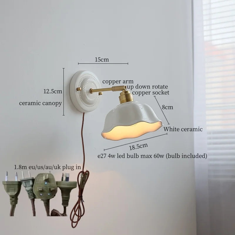 Afralia™ Ceramic LED Wall Sconce: Japanese Vintage Interior Wall Light