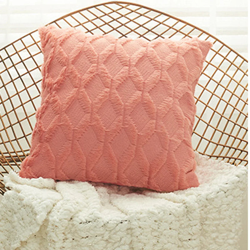 Afralia™ Plush 3D Rhombus Geometry Cushion Cover for Living Room Sofa Decor