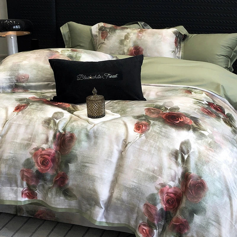 Afralia™ Vintage Rose Print Bedding Set: Duvet, Bed Sheet, Pillowcases