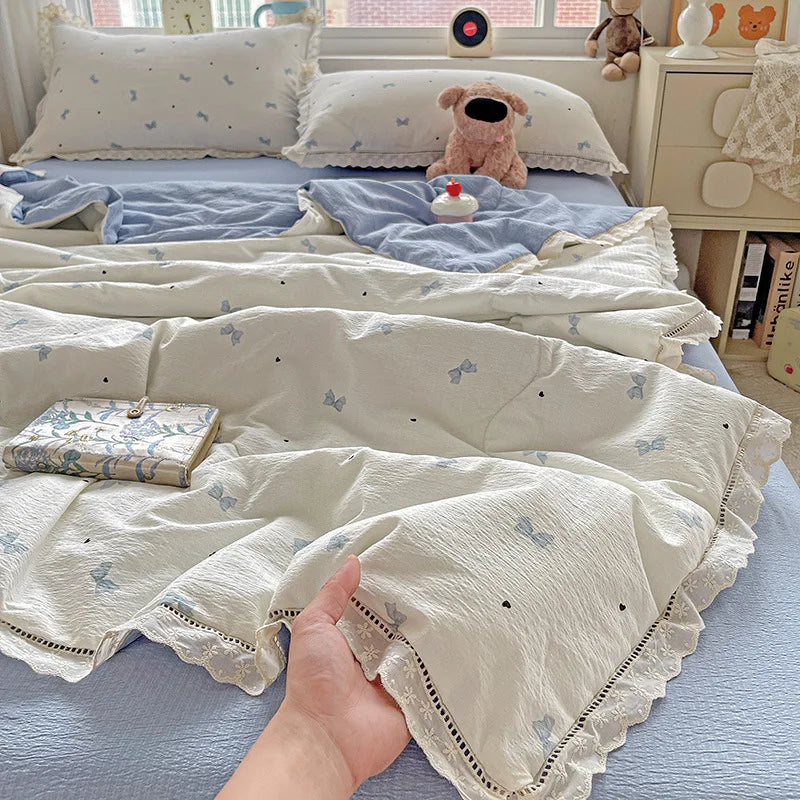 Afralia™ Hollow Lace Summer Quilt Set - Skin-Friendly Duvet Cover Kit - Flower Print Bedding