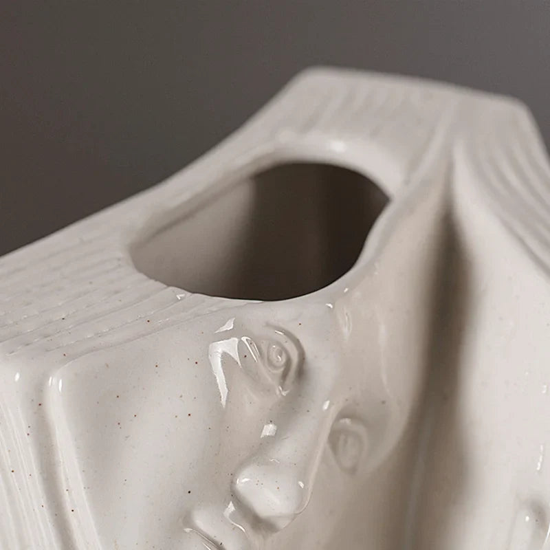 Afralia™ Ceramic Man Face Book Stand Vase for Room Decor and Storage