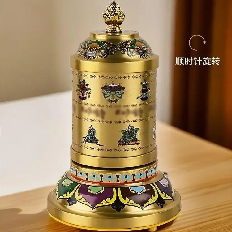 Afralia™ Tibetan Manchala Prayer Wheel - Eight Auspicious Scriptures Desktop Ornament