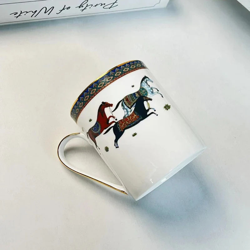 Afralia™ Bone Porcelain Coffee Mug Cup Saucer Set for Dining Table Tea Fruits Juice