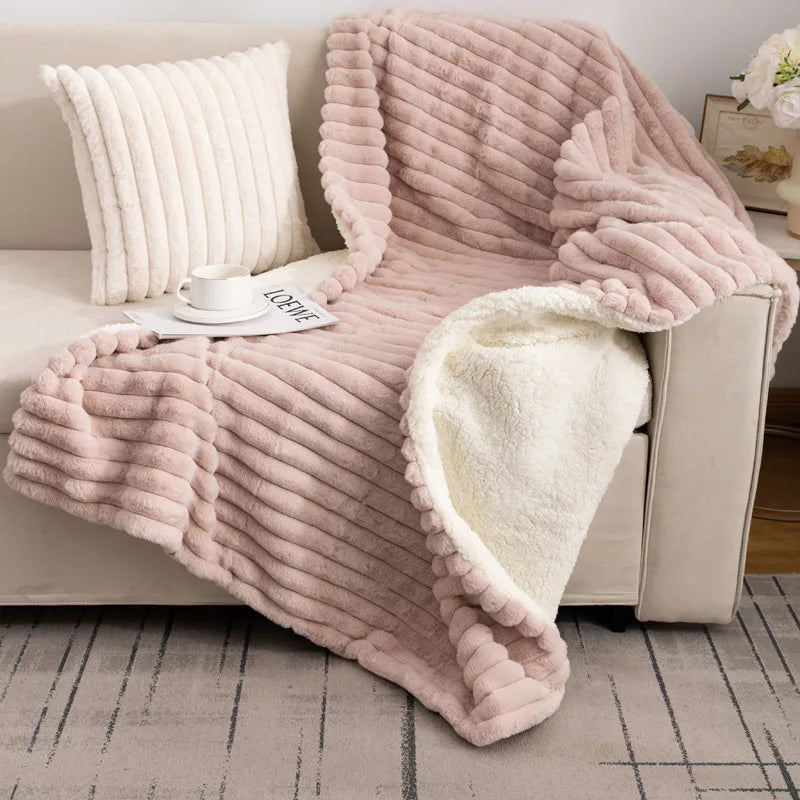 Afralia™ Luxe Faux-Rabbit Fur Double-Layer Blanket for Cozy Autumn-Winter Comfort