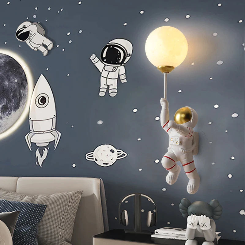 Afralia™ Resin Astronaut Wall Light: Boy's Bedroom Space Theme Lamp