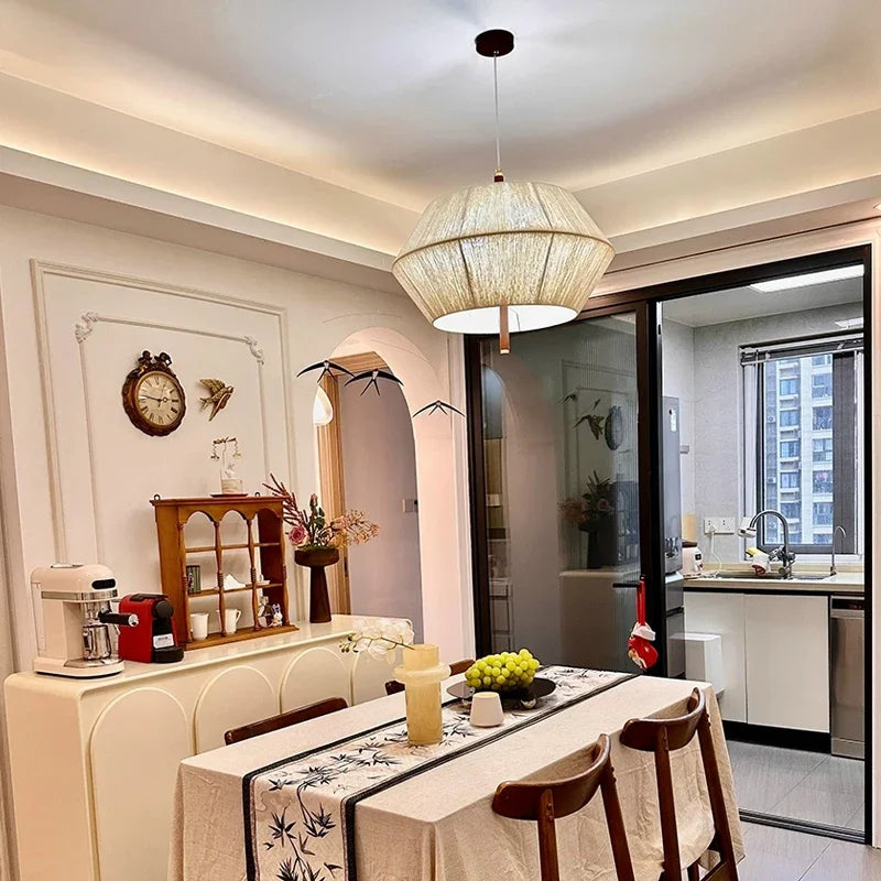 Afralia™ Rope Rattan LED Pendant Lights Chandelier for Bedroom Dining Room Bar