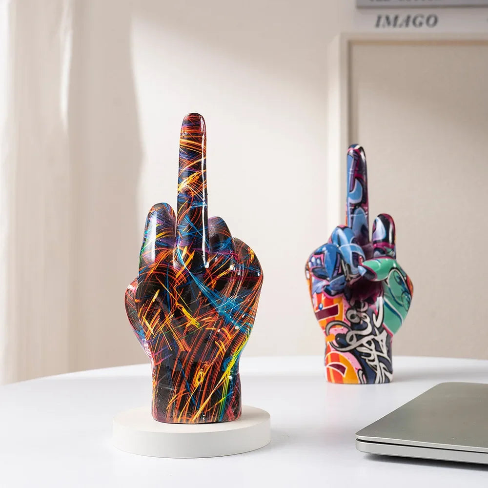 Afralia™ Middle Finger Hand Gesture Figurine Home Decor Sculpture Shelf Modern Art