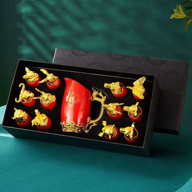 Afralia™ Ceramic Animal Head Wine Glass Set - Gold-plated Crafts for Home Decoration and Gifts