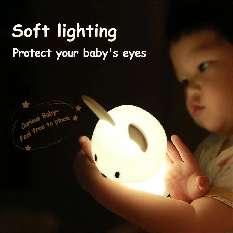 Afralia™ Rabbit Cartoon Silicone Night Light - Dimmable, Rechargeable, Kids Bedroom Gift