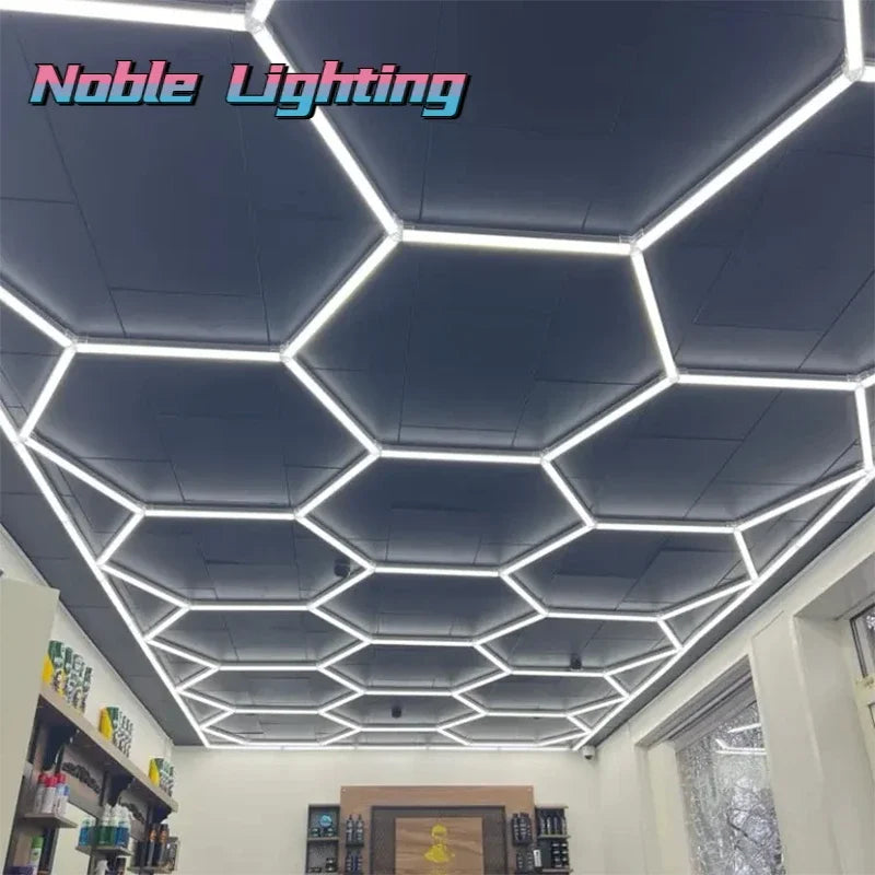 Afralia™ Honeycomb Hexagon LED Garage Light for Auto 4S Shop & Gym