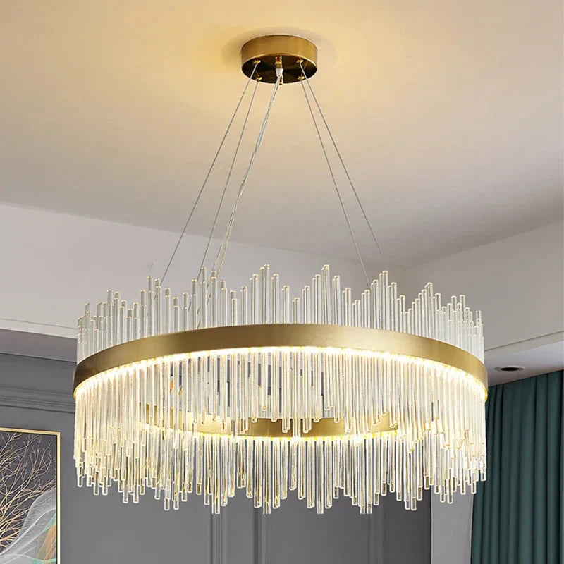 Afralia™ Gold LED Circle Crystal Chandelier: Elegant Home Pendant Lighting for Living Room, Bedroom, Kitchen
