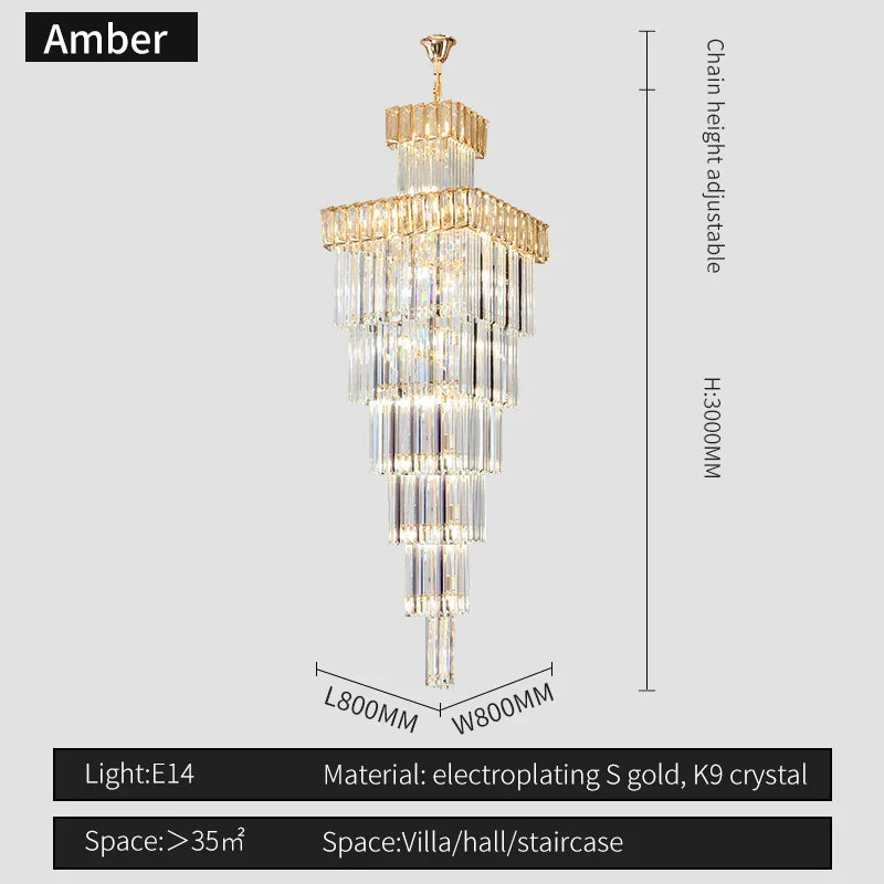 Afralia™ Crystal Chandelier: Duplex Villa Spiral Staircase Pendant Light