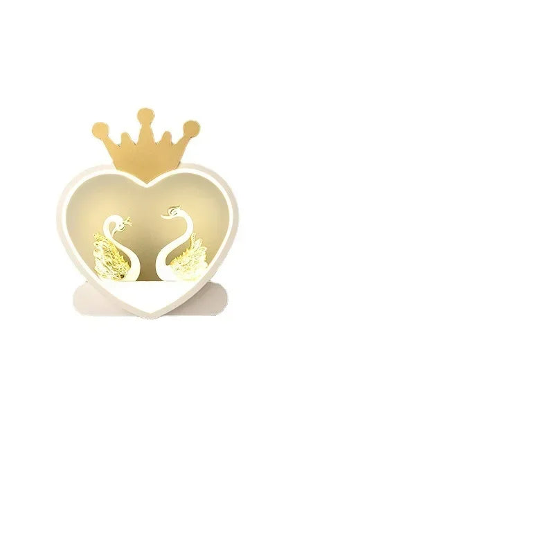 Afralia™ Nordic Heart Crown Wall Lamp for Princess Children's Room, Aisle, Bedroom - Strawberry Girl Ornament